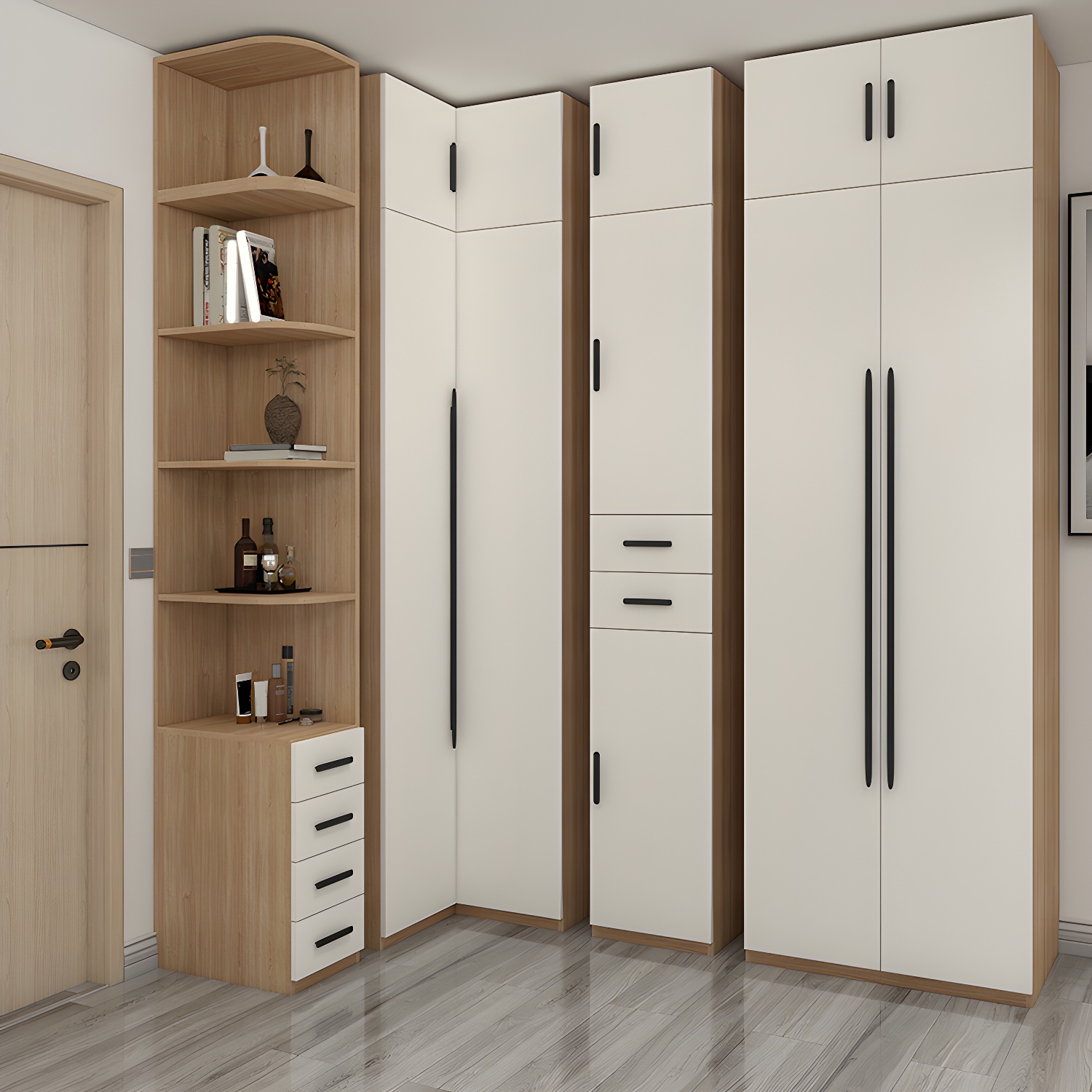 Contemporary Wooden Wardrobe Armoire 80" with Shelves & Soft Close Drawers - image 4