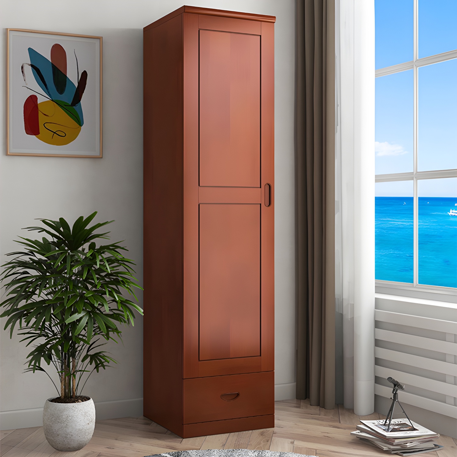 Traditional Wardrobe Cabinet Hinged Rubberwood Wardrobe Armoire - image 12