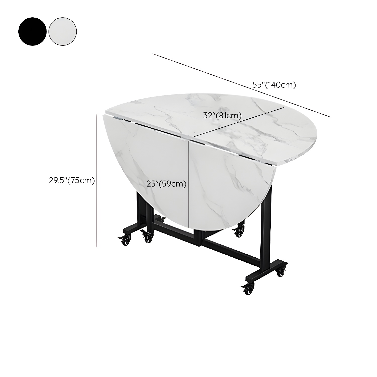 Modern Round Wood Dining Set with Collapsible Table and Leaf Extension - Metal Trestle Base in Black - image 19