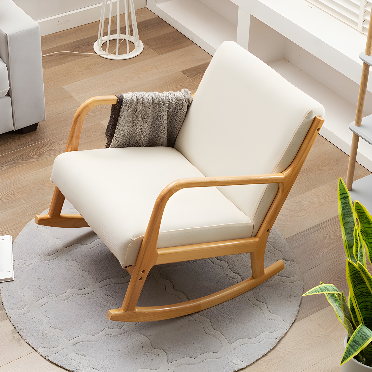 Mid-Century Modern Rocking Accent Chair with Solid Wood Frame and a Pillow - image 11