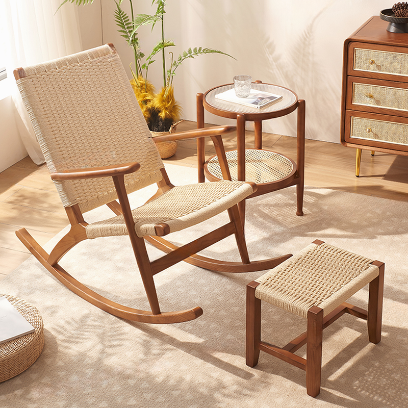 Asian Style Wicker Front Porch Rocking Chairs with Track Arm - image 8