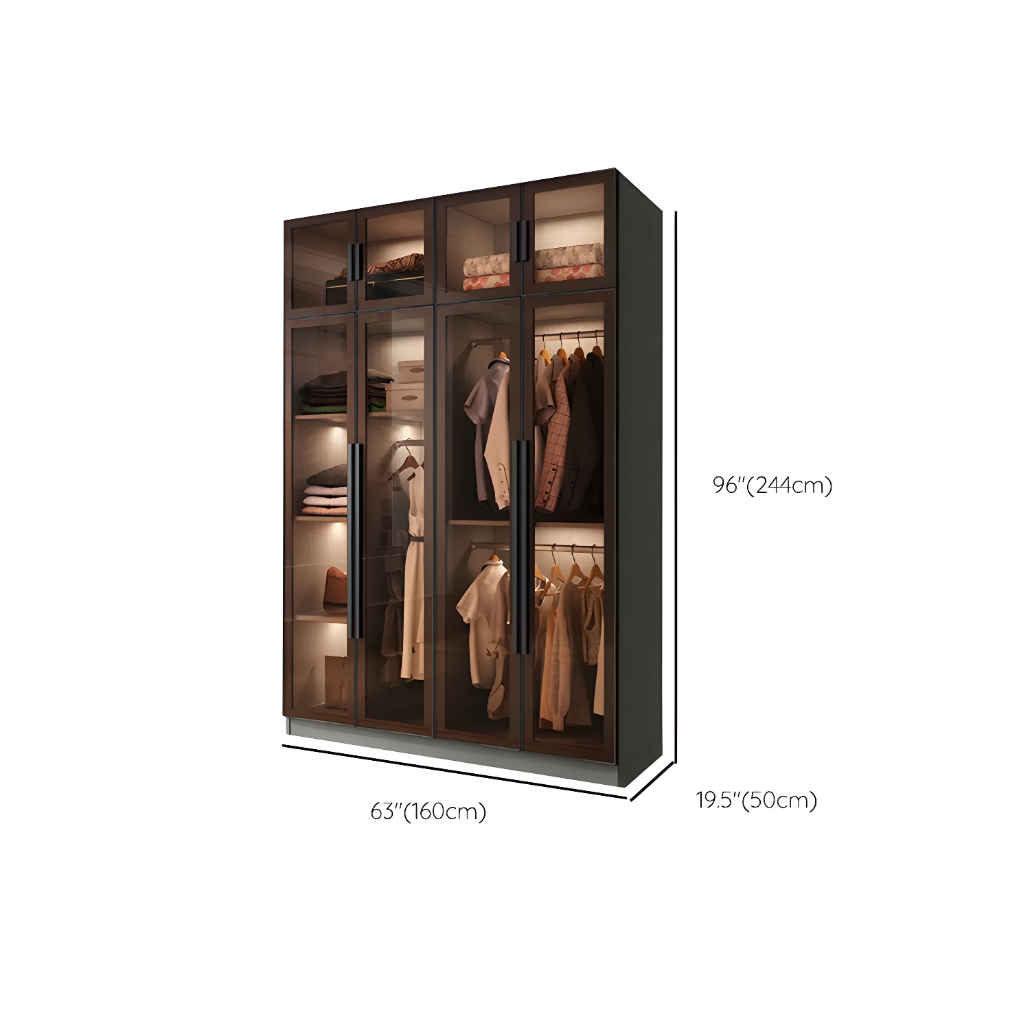 Modern Wardrobe Cabinet Glass and Engineered Wood Wardrobe Closet - image 17