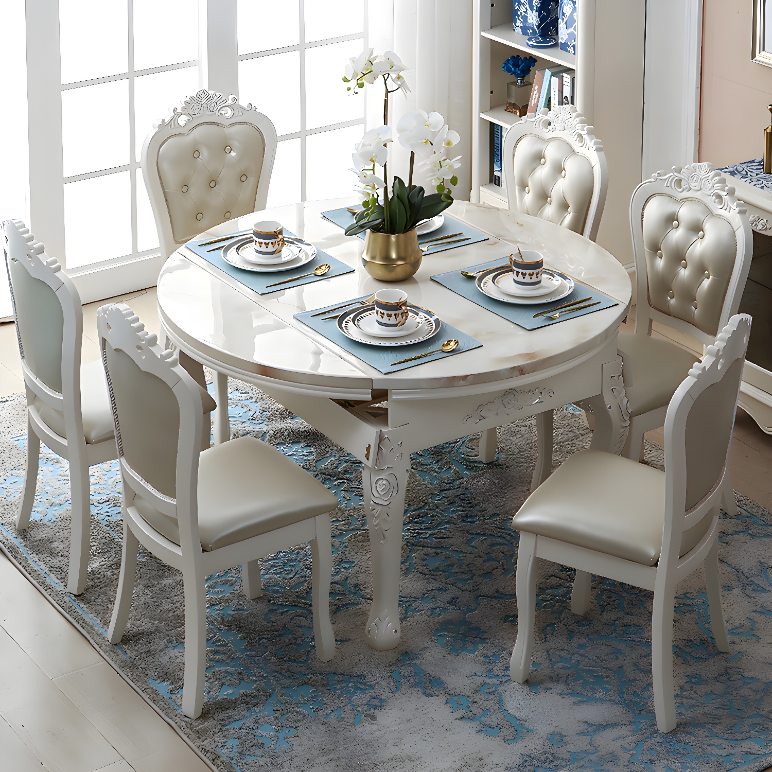 Victorian Dining Room Set Standard Height with Rectangle Top 4 Legs Base Dining Furniture - image 6