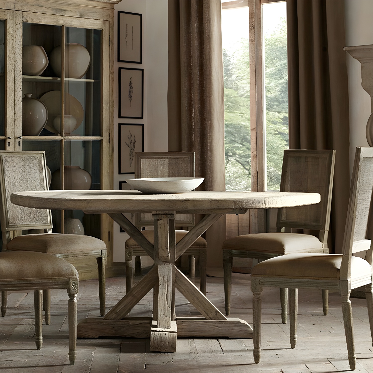 Distressed Solid Wood French Country Round Dining Table for Kitchen & Dining - image 3