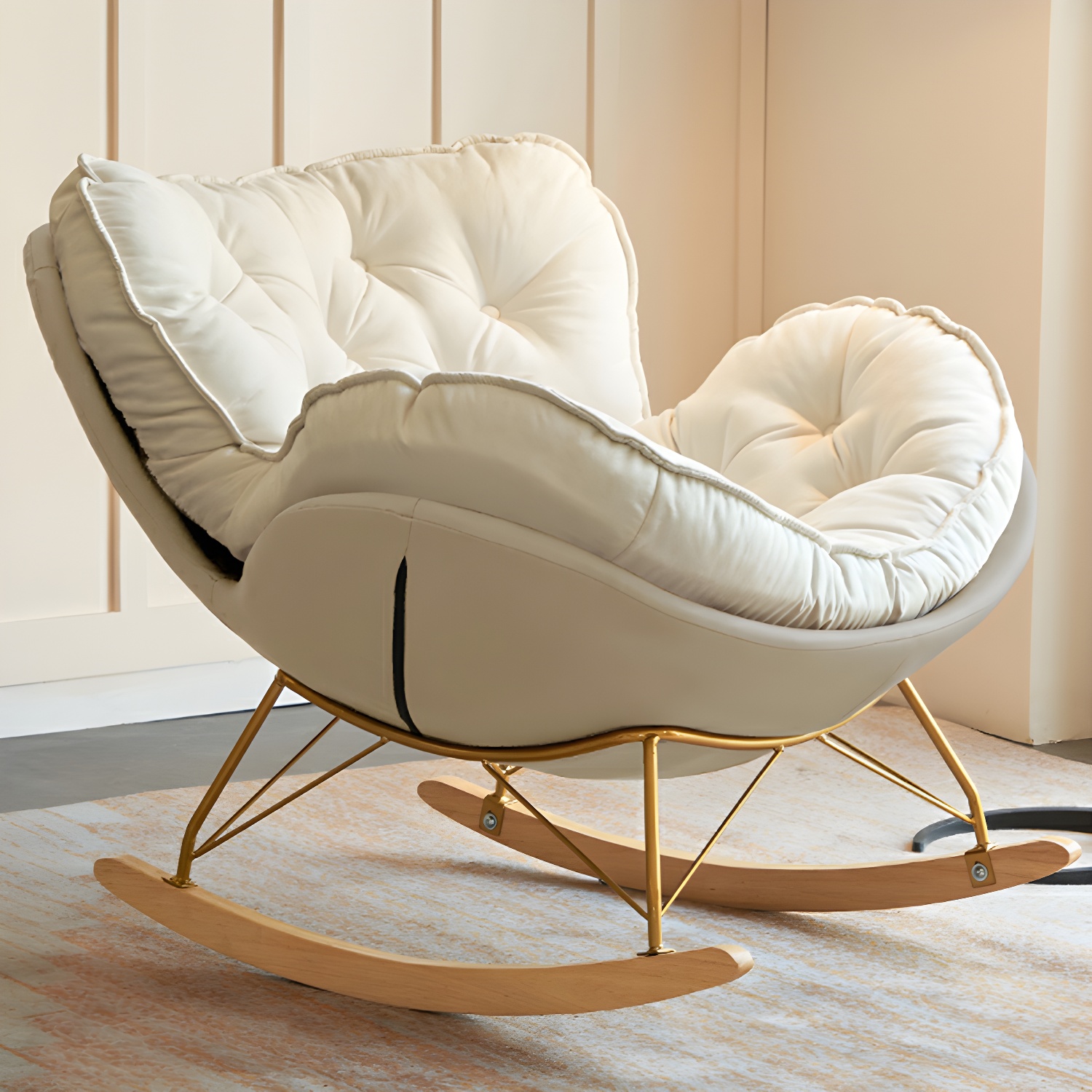 Stylish and Comfortable Modern Rocking Chair with Natural Wood Legs and Upholstered Track Arms - image 4