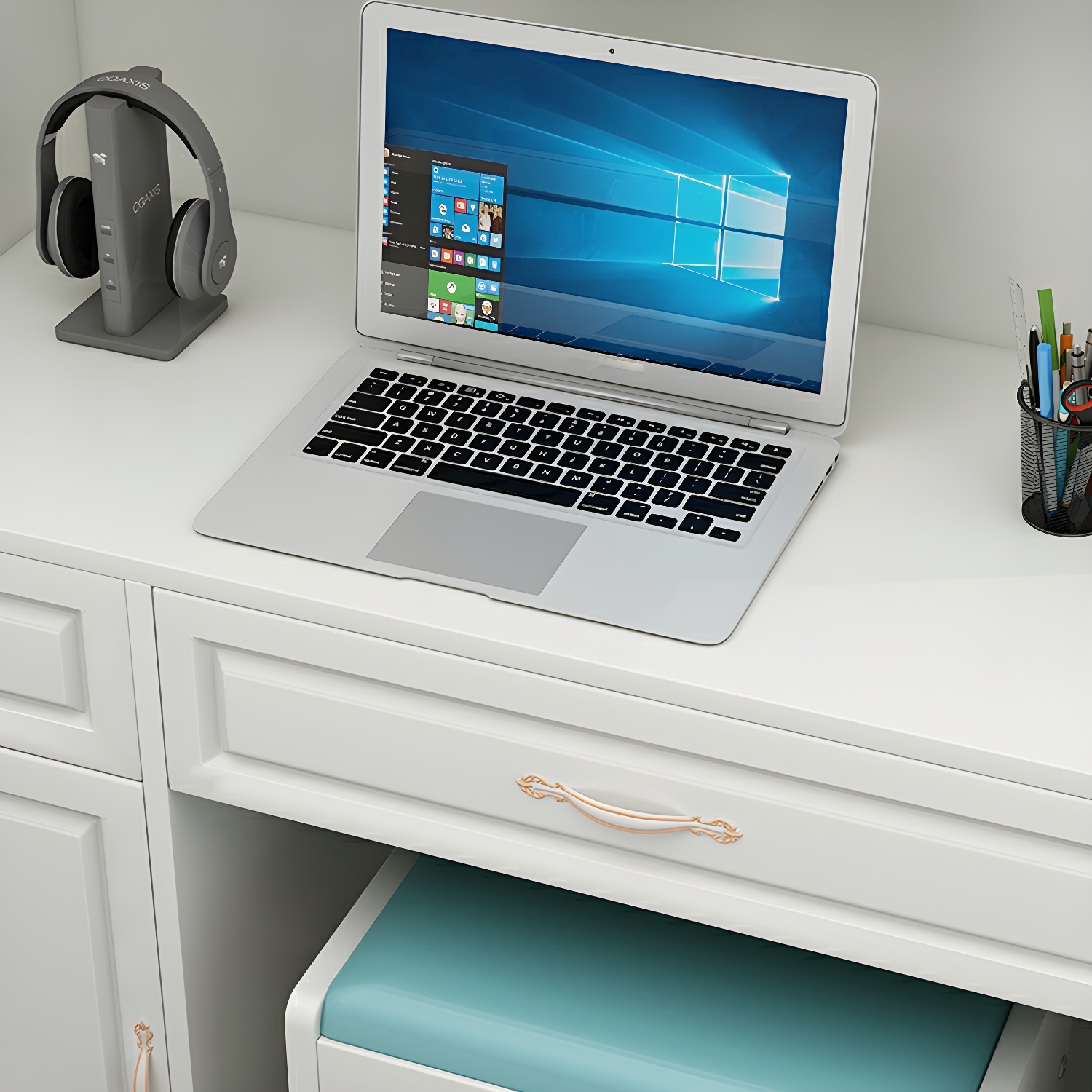 Modern White Wardrobe Armoire with Drawers & Clothing Rod Included - image 8