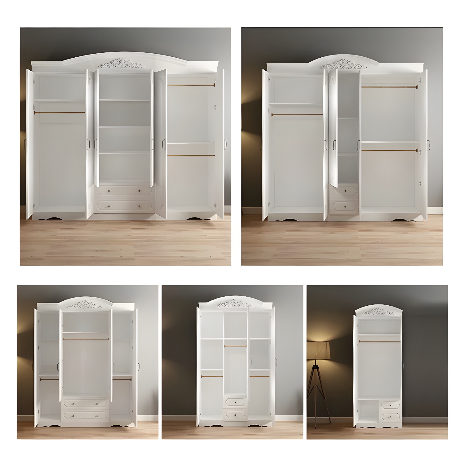 Engineered Wood Cabinet with 2 Drawers French Country White Wardrobe for Home - image 7