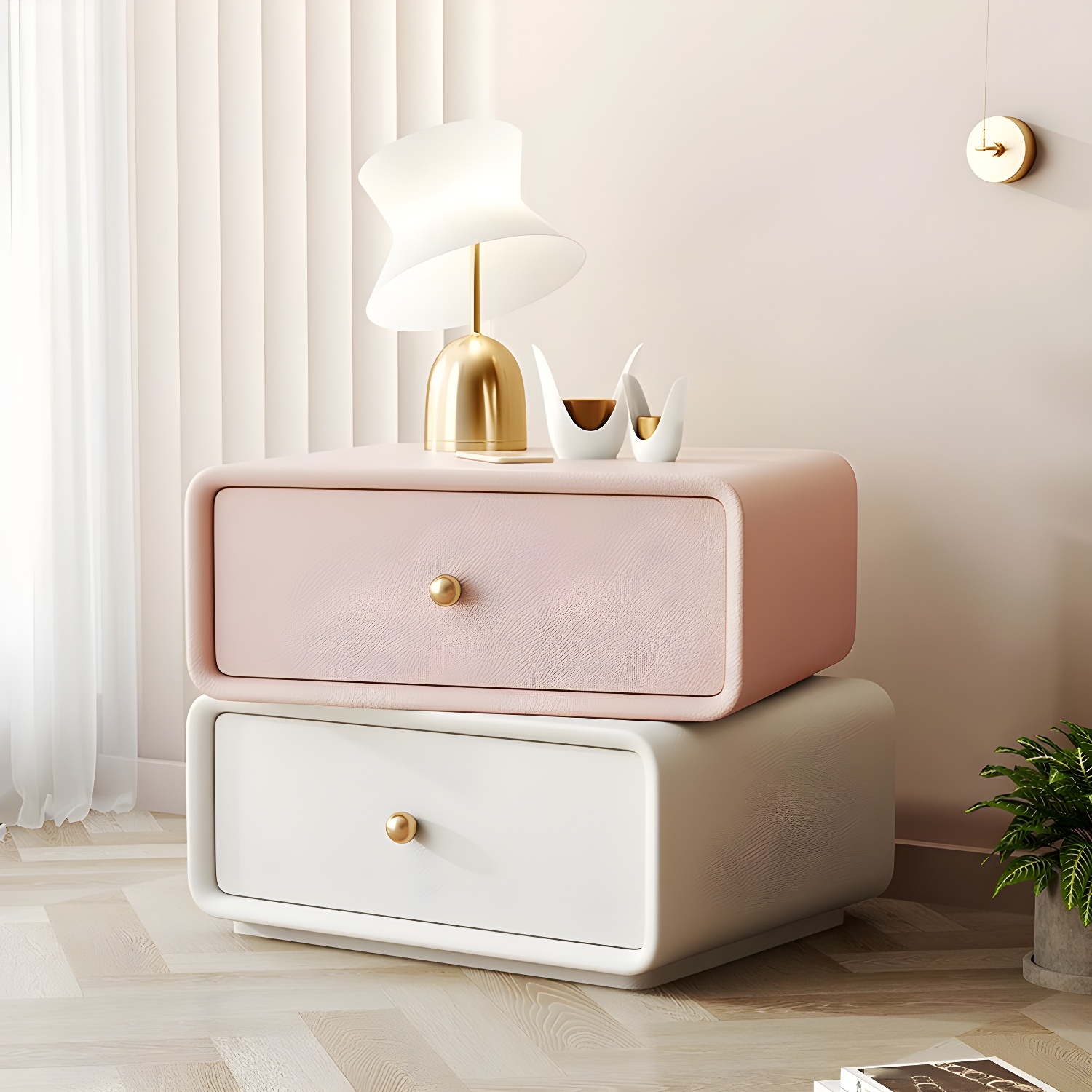 Modern Wood Nightstand with 2 Drawers - Faux Leather Countertop - Small and Stylish - image 8