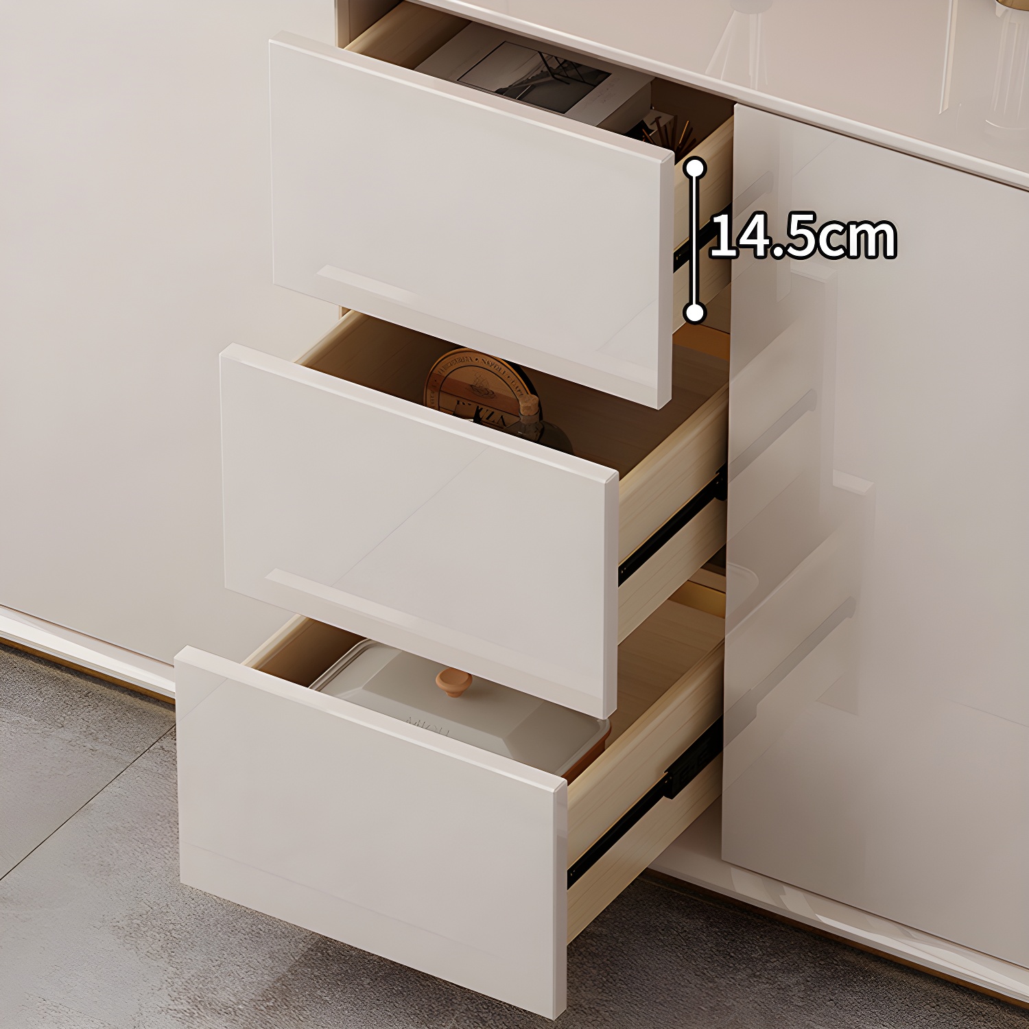 White Glam Sideboard Credenza with Adjustable Shelving and 3 Drawers - image 8