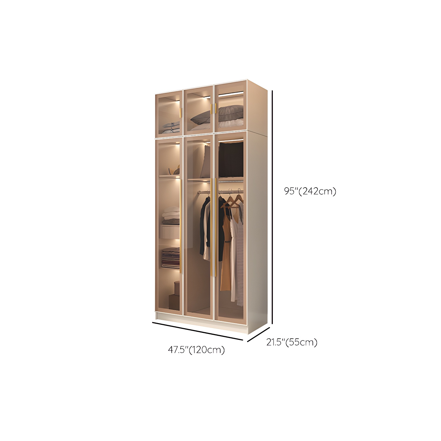 Glass and Wood Wardrobe Cabinet with Shelves Modern Wardrobe Closet - image 17