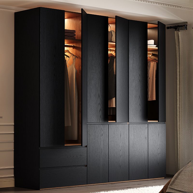 Charcoal Contemporary Timber Cabinet Armoire with 2 Drawers, Interior Shelves, and Hanging Rod