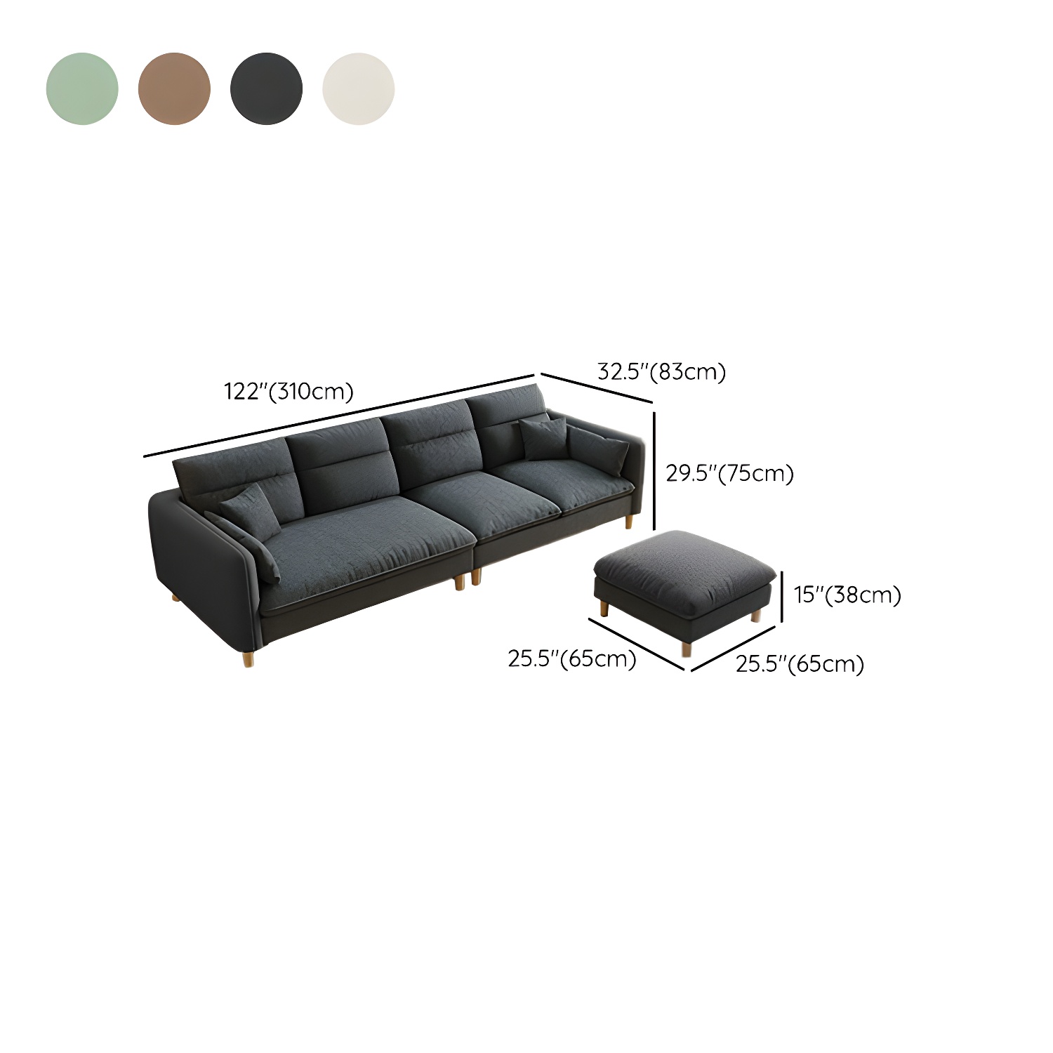 Modern Wood Frame Straight Sectional Sofa Set with Ottoman in Brown, 3 Piece Set - image 25