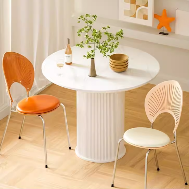 Minimalist Sintered Stone Rounded Fixed Dining Table with Single Ribbed Leg for 2 People/for 4 - image 5