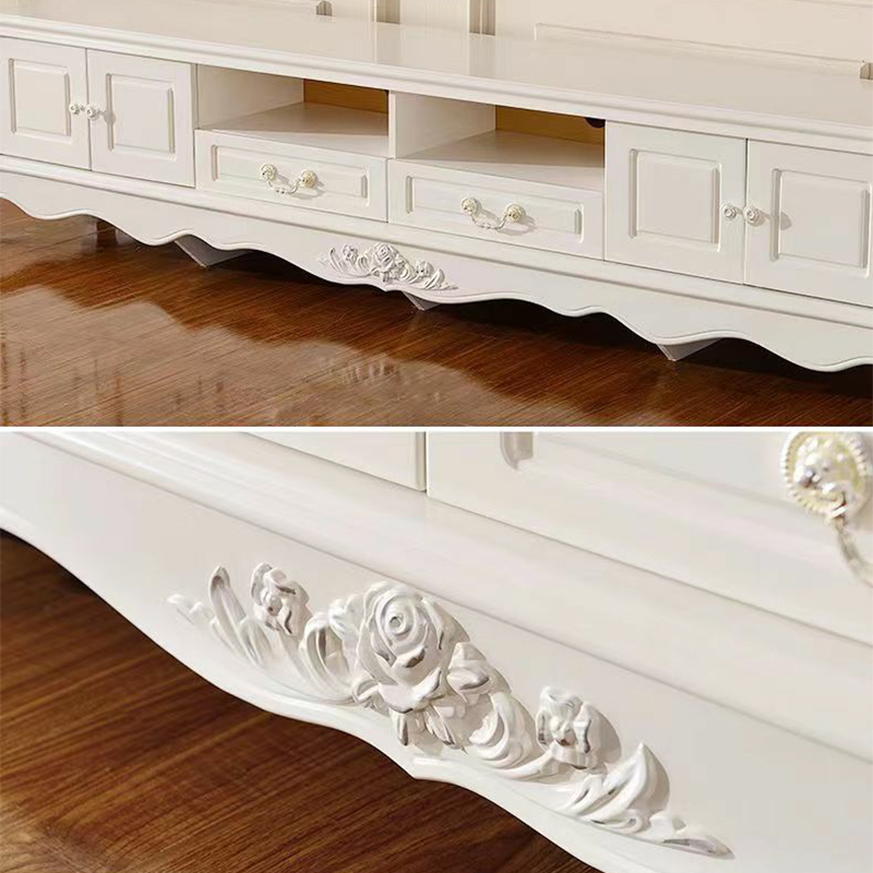 White Wood TV Stand with Drawers and Cabinets featuring Cable Management - image 6