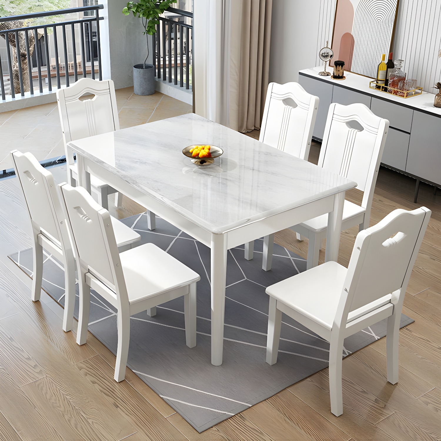 Modern White Marble Kitchen & Dining Room Set - Solid Wood Base, Faux Marble Top - image 5