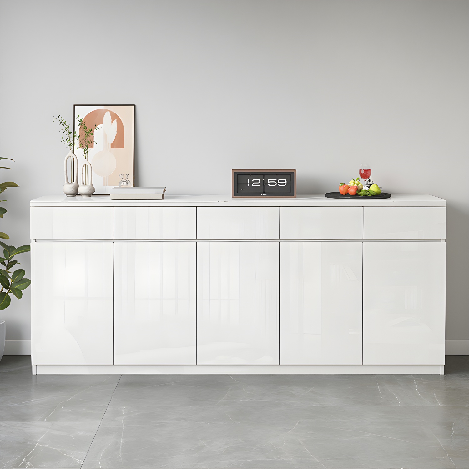 Modern White Buffet Cabinet with Stone Countertop and Wood Cabinets Included - image 2
