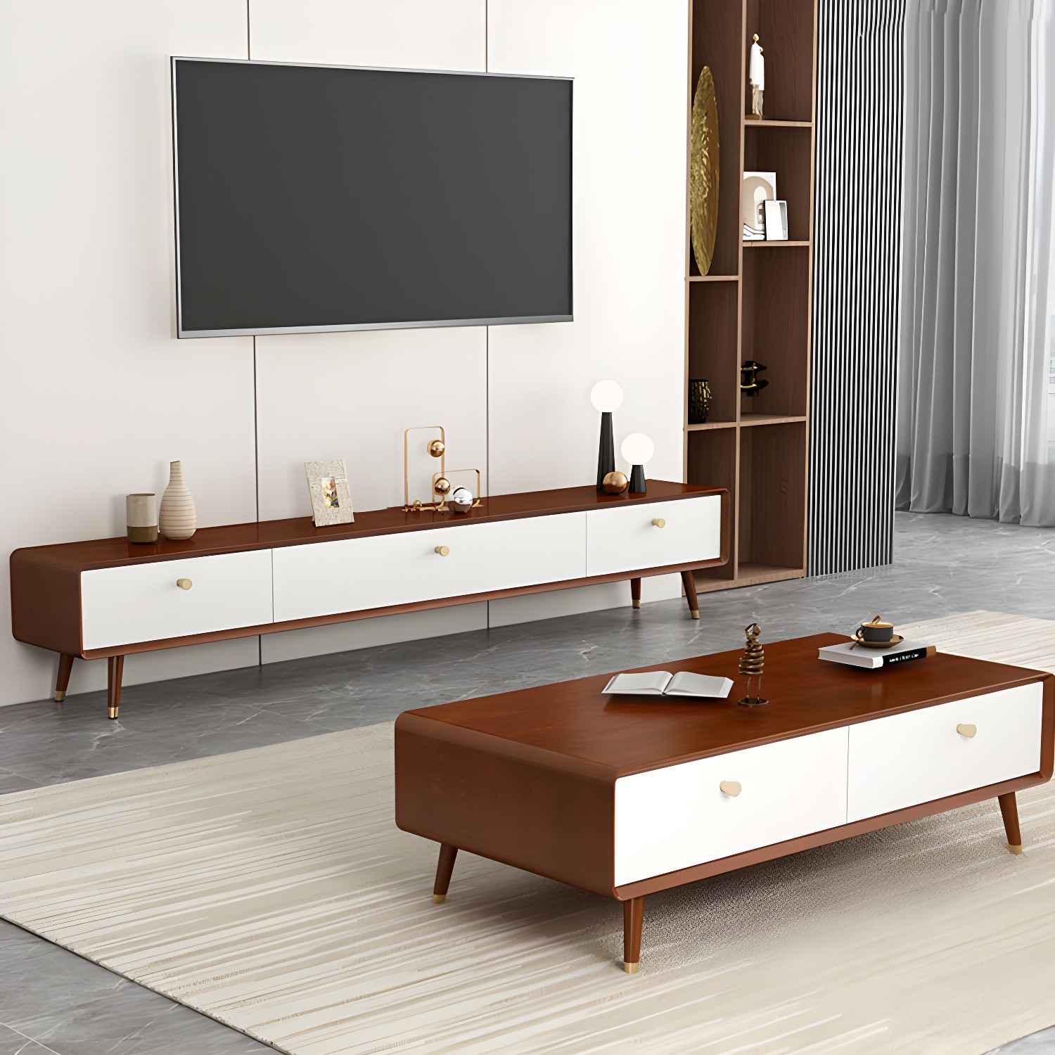 Solid Wood 13.78" H TV Stand Nordic 2 Drawers TV Stand Console - image 14