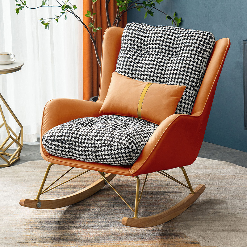 Ergonomic Stationary Round Arm Living Spaces Rocking Chair with Rear, Winged-back Chair - image 8