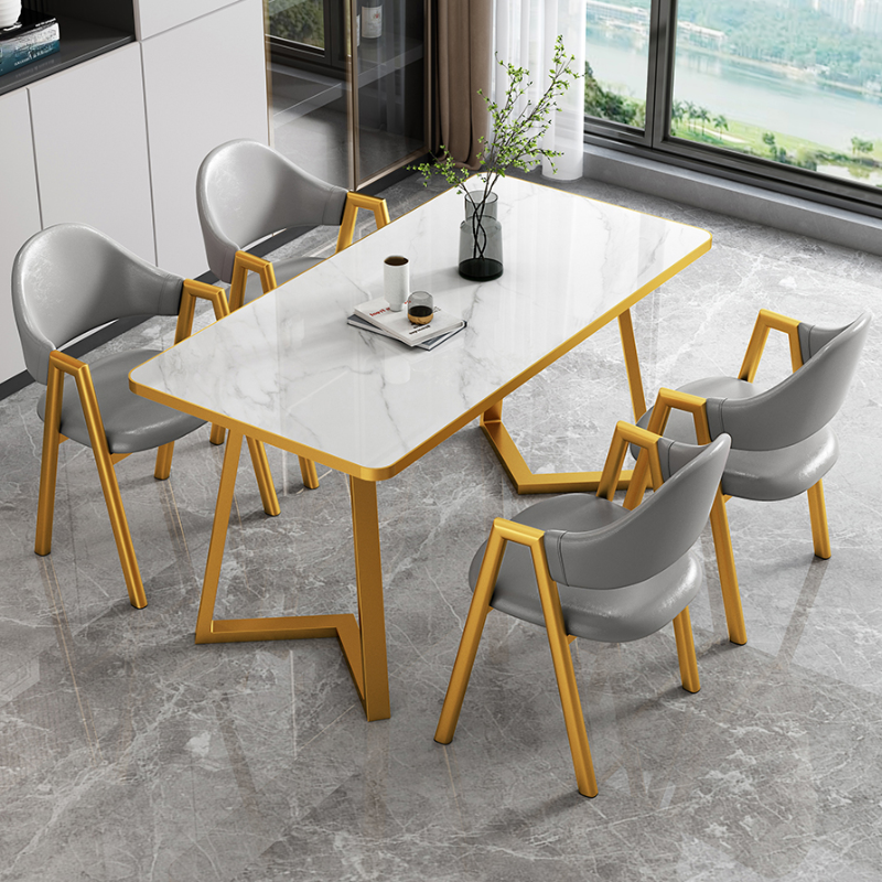 Glamorous Stone Top Sleigh Base Dining Table Set - image 19