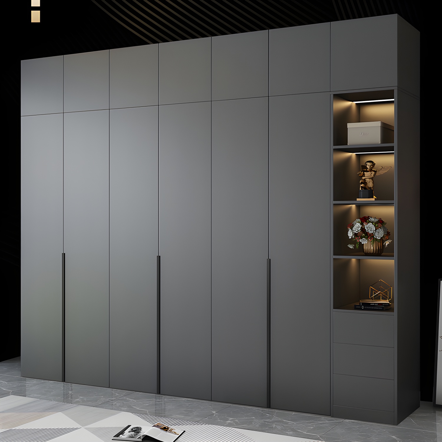 Modern Black Wardrobe Armoire with Garment Rod Wood Wardrobe Closet