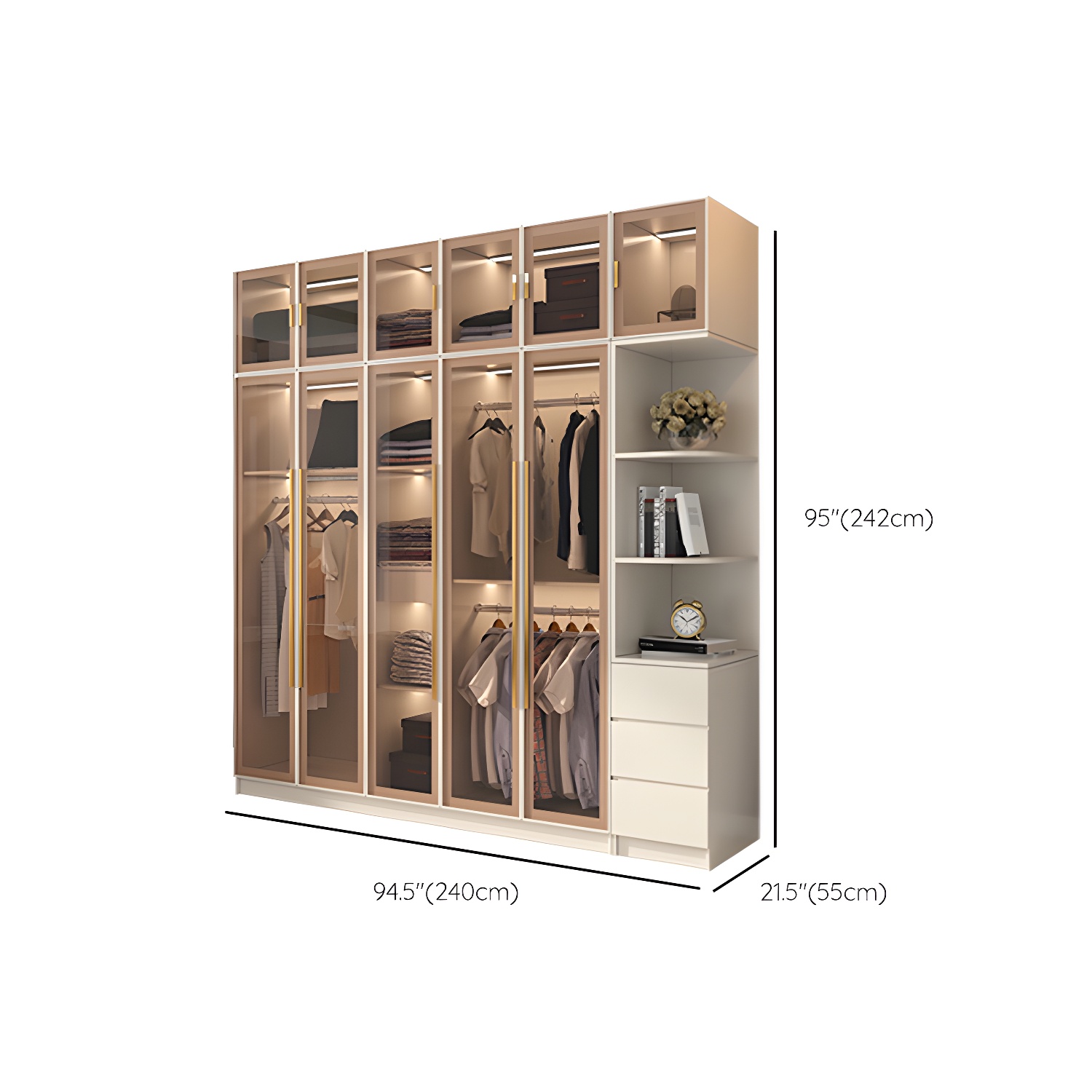 Glass and Wood Wardrobe Cabinet with Shelves Modern Wardrobe Closet - image 26