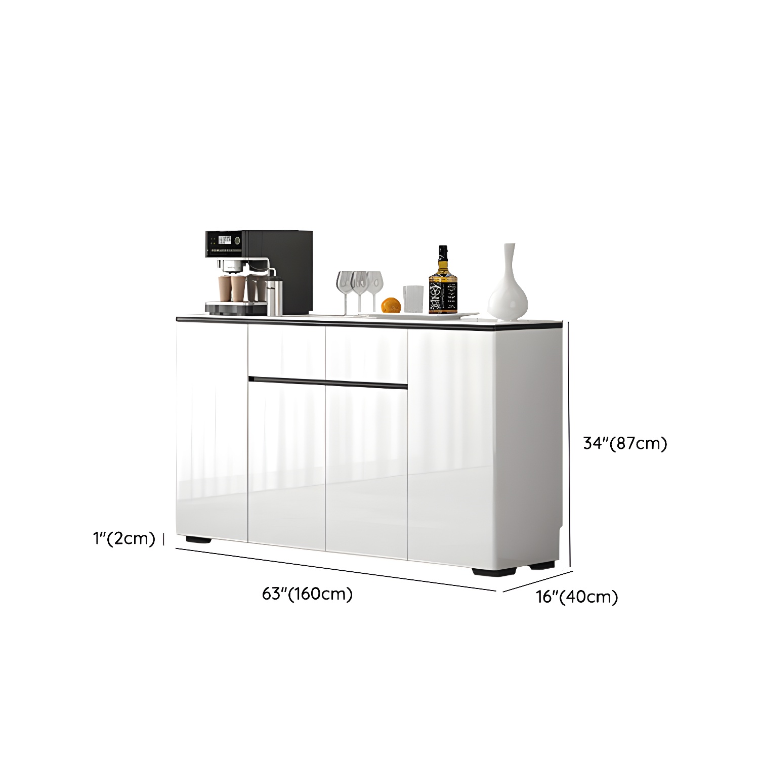 Modern White Sideboard with Glass Countertop, Cabinets, and Drawers - image 11