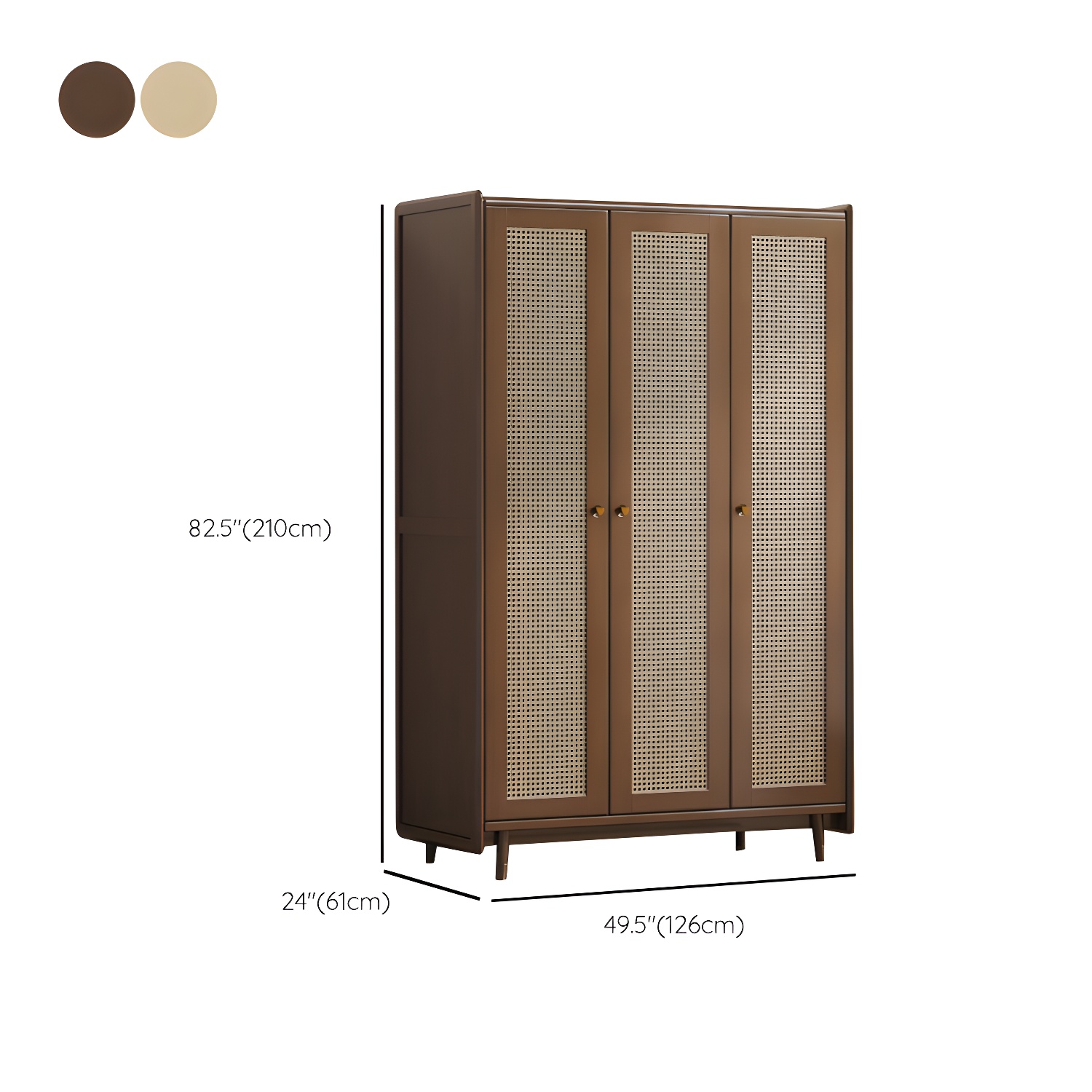 Rubberwood Solid Wood Frame Wardrobe Modern Rattan Hinged Doors with Legs - image 14