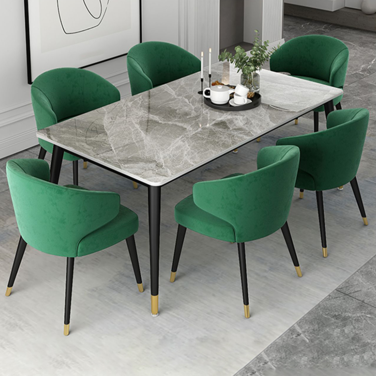 Glam Gray Sintered Stone Dining Table Set 1/4/5/7 Pieces Dining Set - image 4