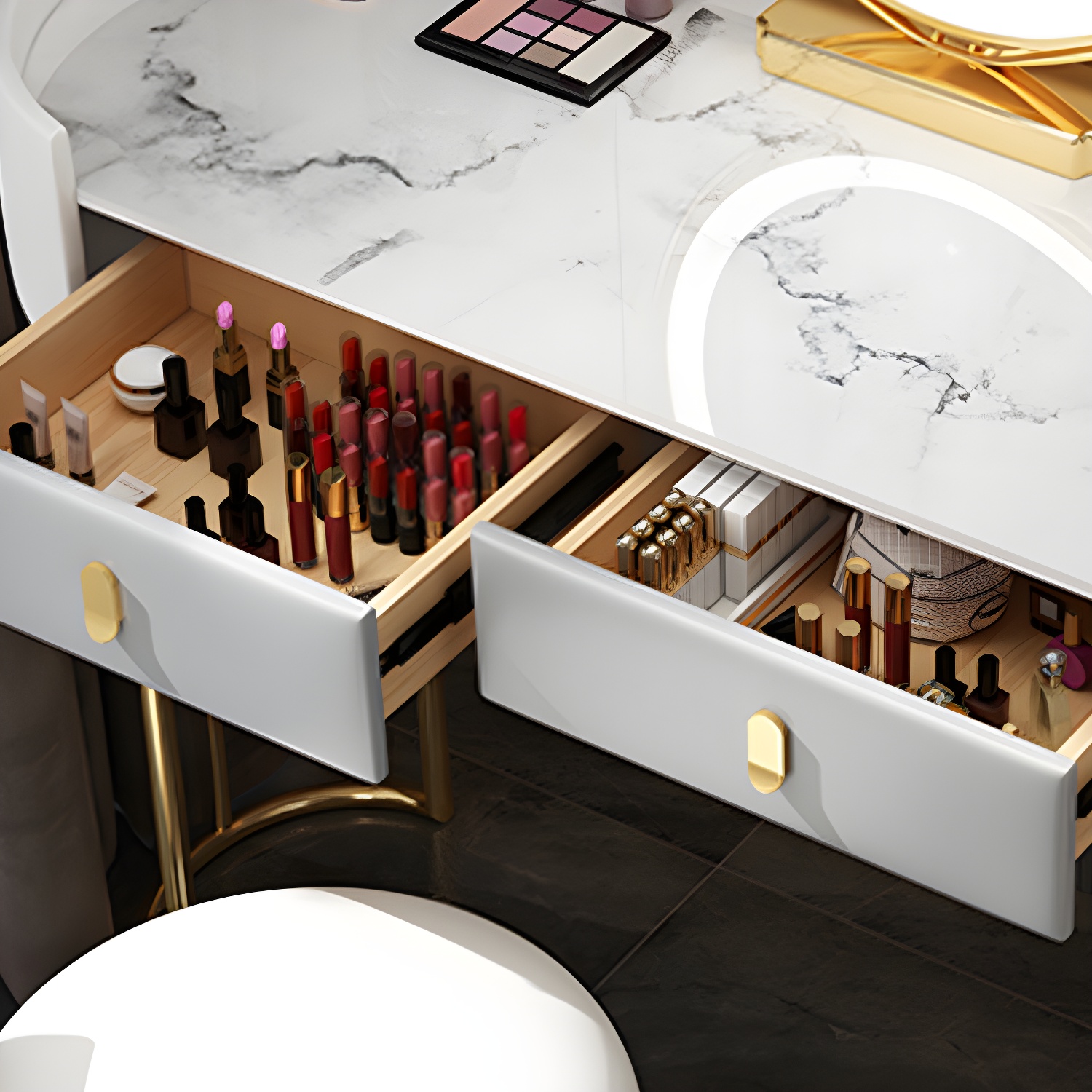 Wooden Makeup Vanity Desk Lighted Mirror Vanity Dressing Table Set with Drawer - image 12