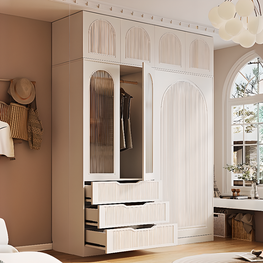 Chalk Almirah in Timber with Clothing Rod, 3 Cabinets/2 Cabinets and 5-Drawer/4-Drawer/3-Drawer in a Minimalist Style, 3-Shelf/2-Shelf Included/Not Included - image 4