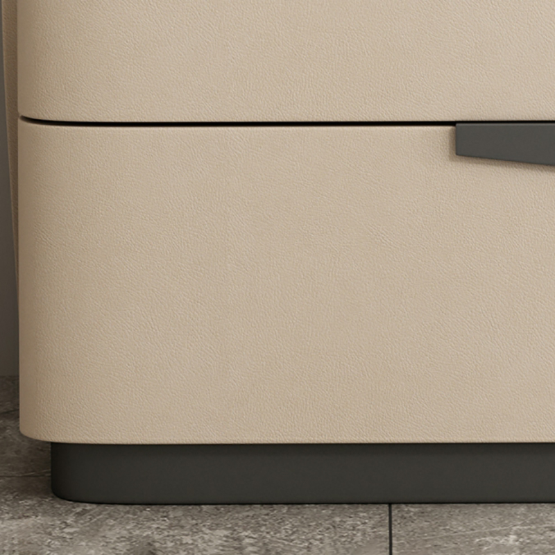 Modern Faux Leather Nightstand with Two Drawers in Light Wood - image 14