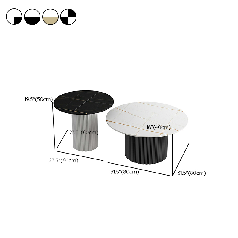 Modern Round Stone Top Coffee Table with Sturdy Metal Pedestal Base in Standard Height - image 14