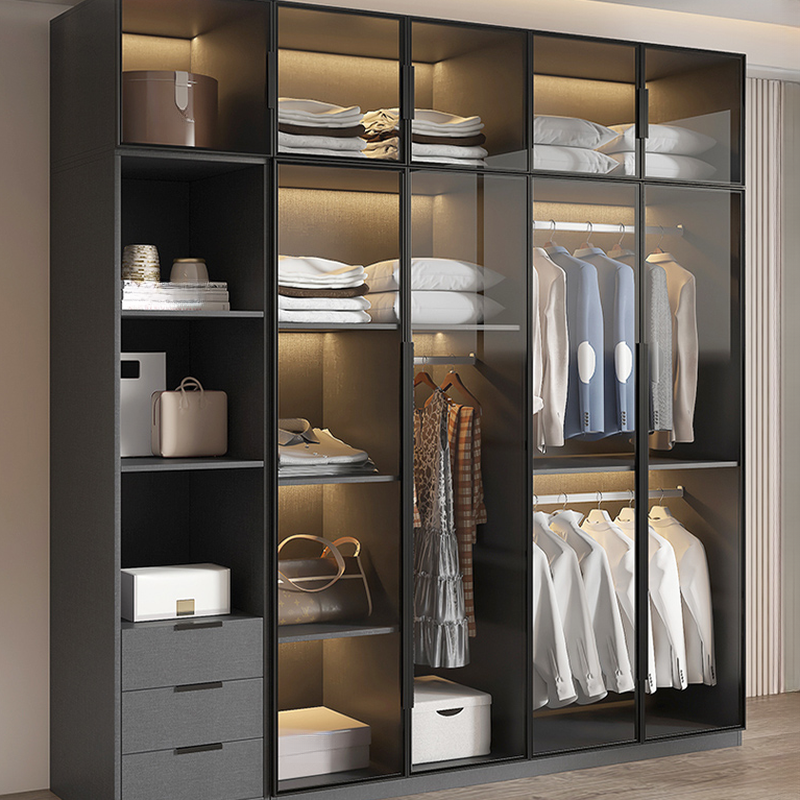 Ink Casual Lumber Wardrobe with Soft Close Door, Interior Shelves, and Hanging Rod