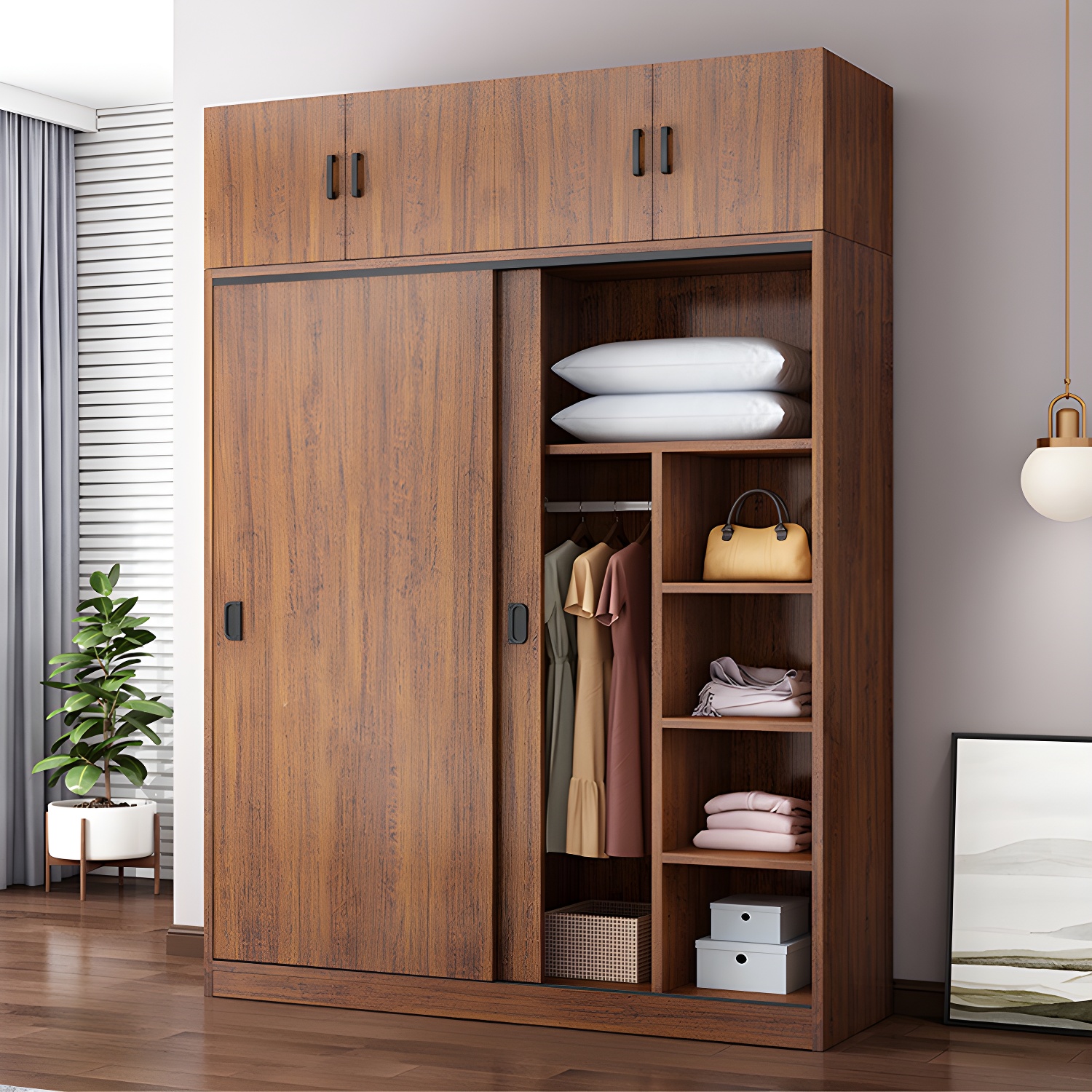 Modern Sliding Doors Wardrobe Wood Frame Freestanding Wardrobe Armoire - image 6