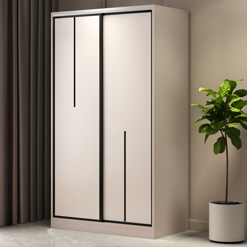 Minimalist Manufactured Wood Independent Wardrobe Closet with Soft Close Door, Interior Shelves, and Clothing Rod