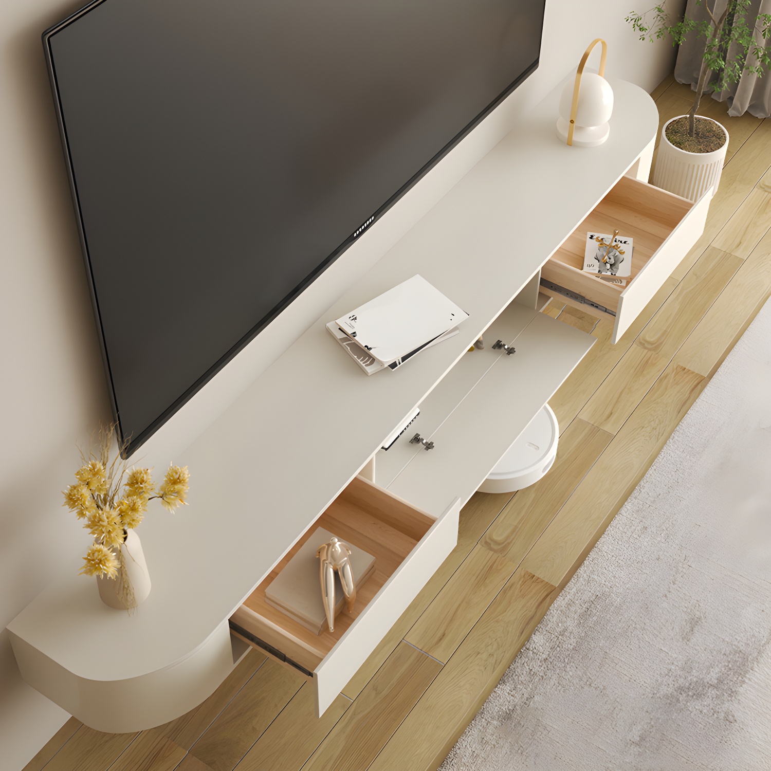 Enclosed Storage Media Console TV Stand Modern TV Stand Console with Drawers - image 10
