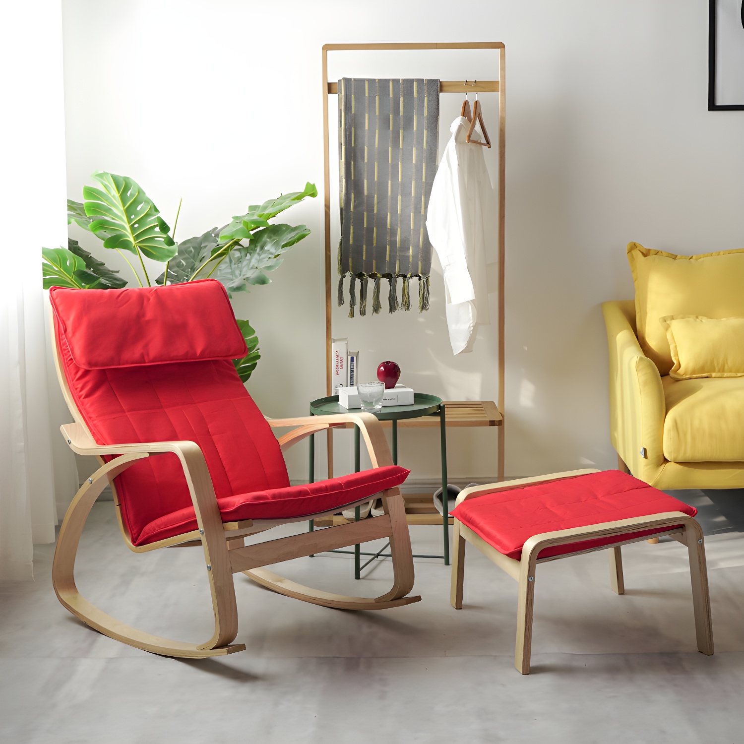 Modern Upholstered Rocking Chair Set with Track Arms and Matching Ottoman - image 15