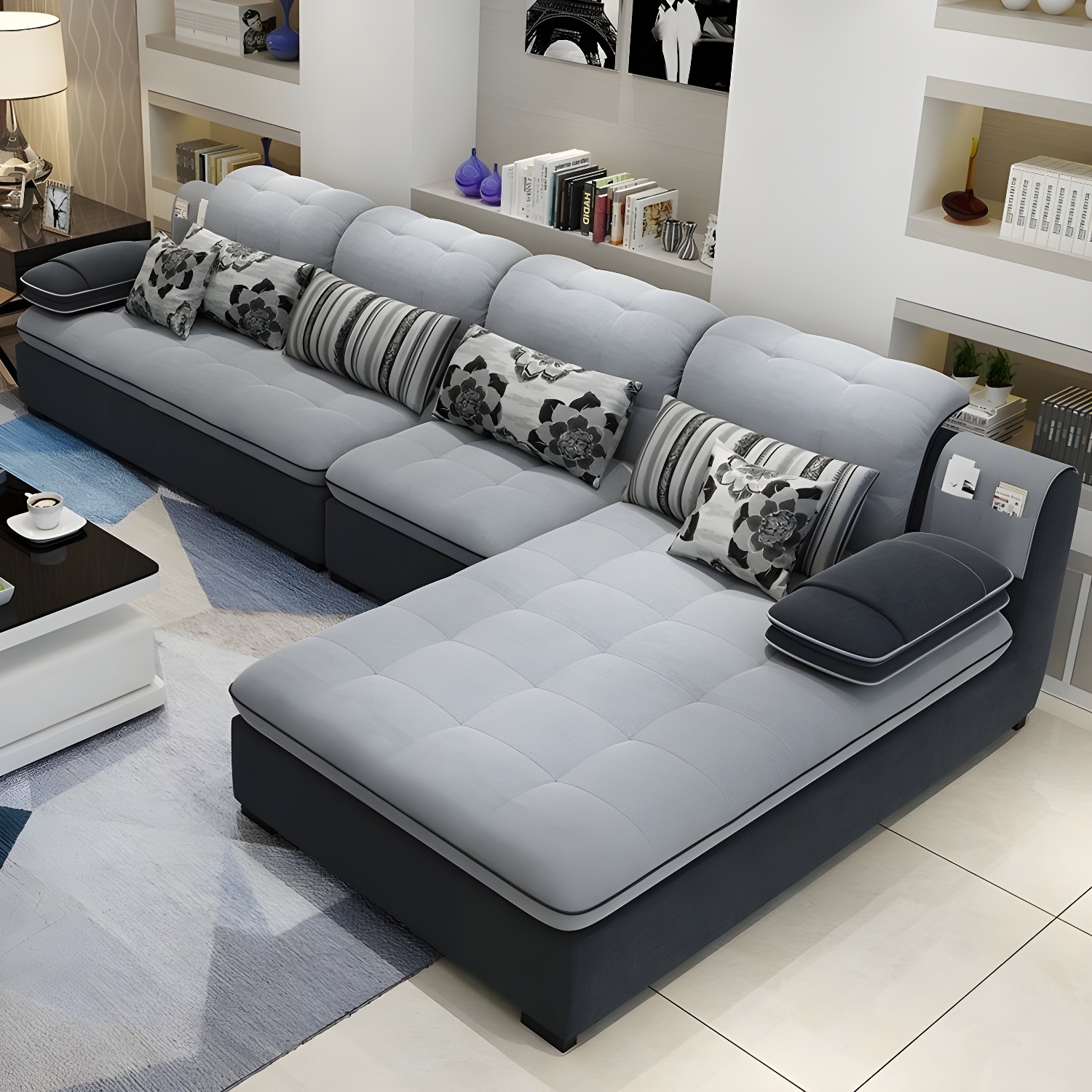 Modern Wood Frame L-Shaped Stationary Sofa Chaise with Adjustable Headrest and Storage Included - image 14