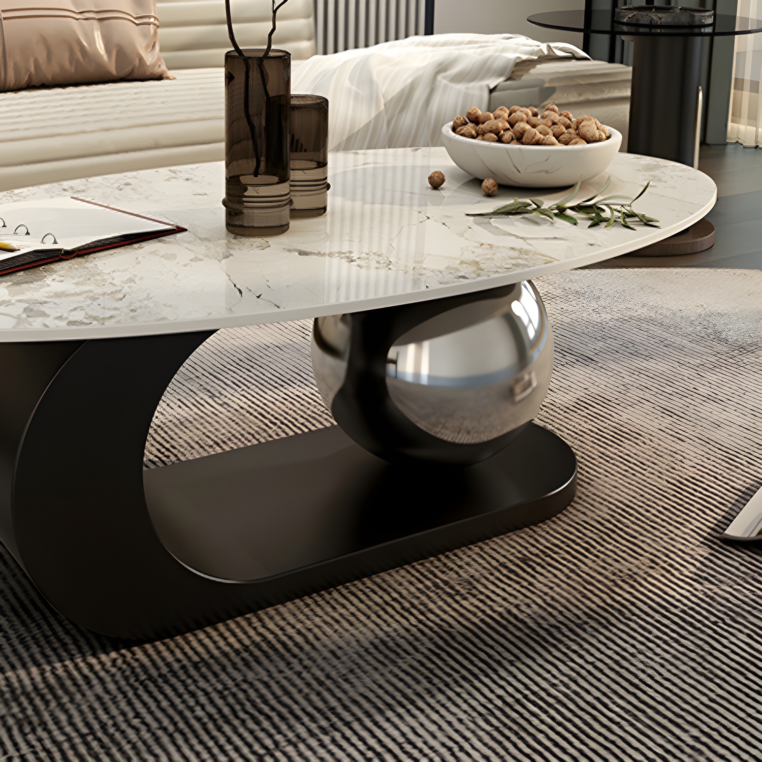 14"H Glam Coffee Table Slate Oval Pedestal Coffee Cocktail Table - image 12