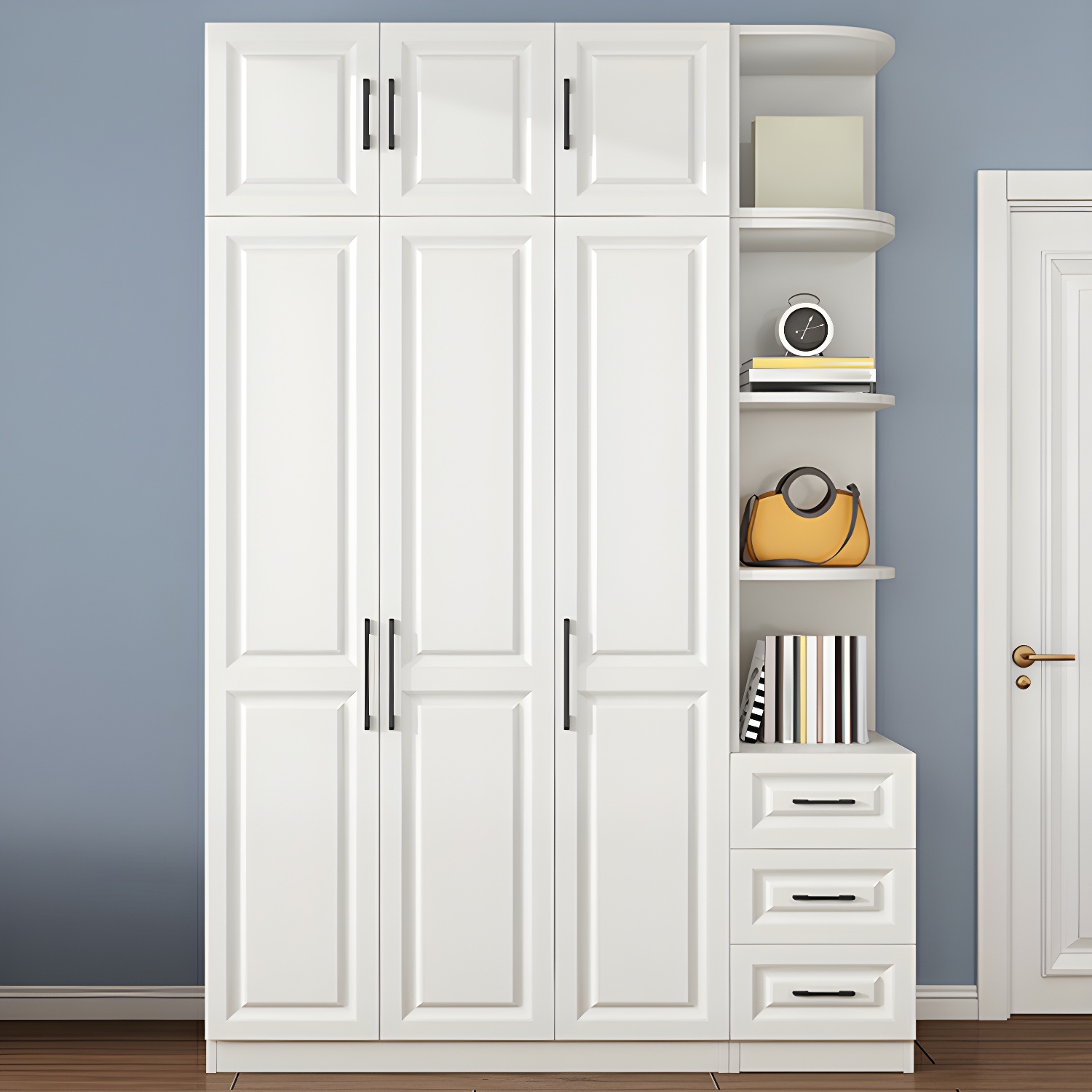 Modern White Wood Wardrobe Armoire with Shelves & Clothing Rod - Spacious and Stylish - image 4