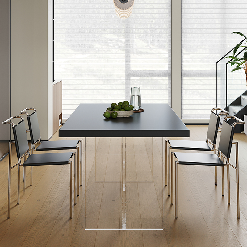 Minimalist Rectangular Dining Table Set with Two-sided Pedestal and Fixed Table, Featuring Back Chairs in Midnight Black - image 3