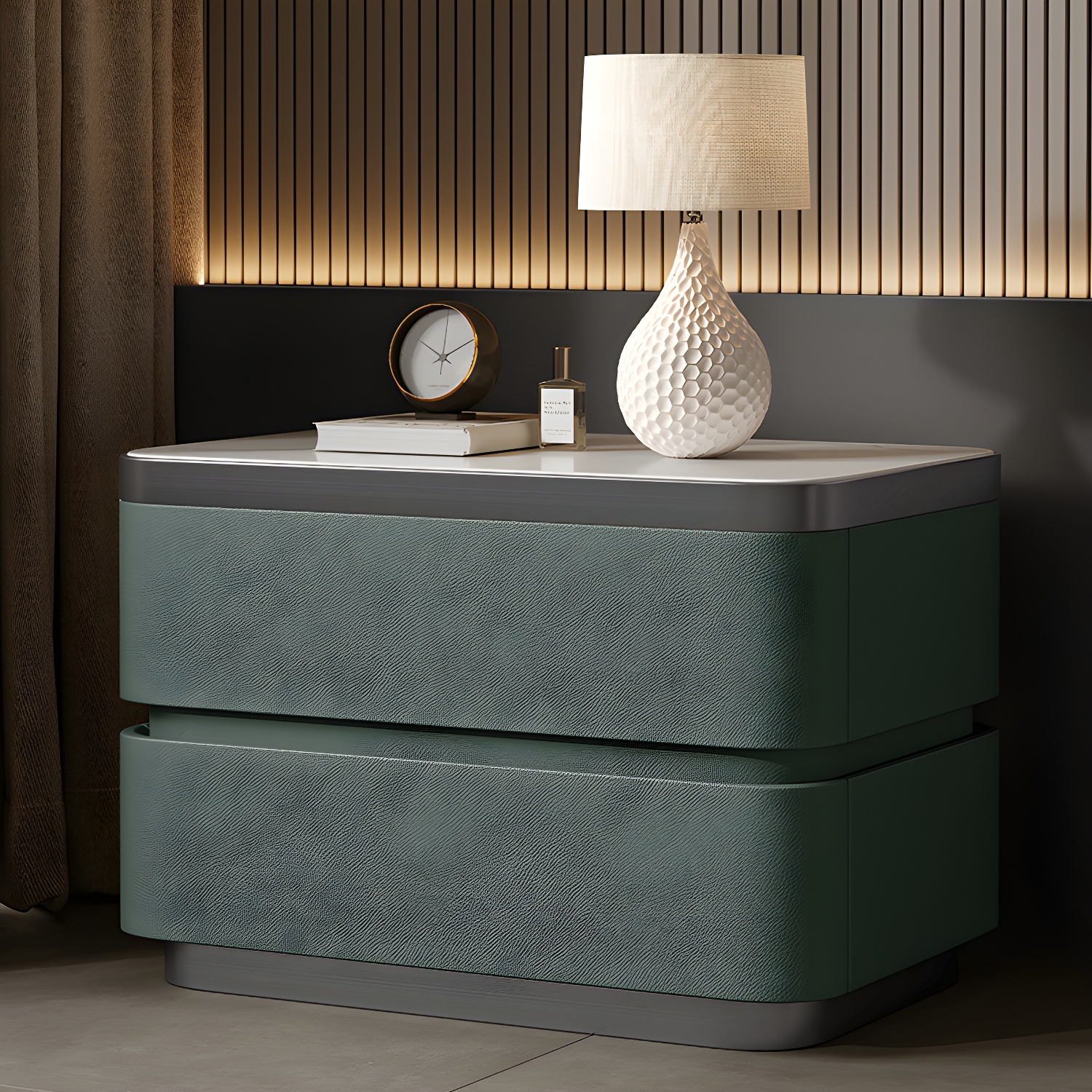 Scandinavian Bedside Cabinet Made of Solid Wood with Two Drawers for Bedroom