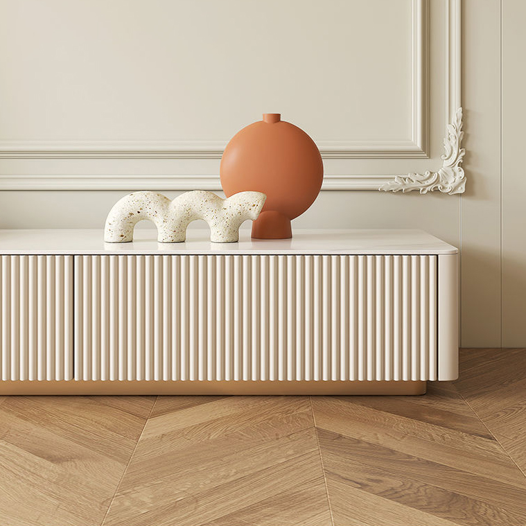 White Modern TV Stand with Low Height, Stone Material & Drawers for Full Assembly - image 8
