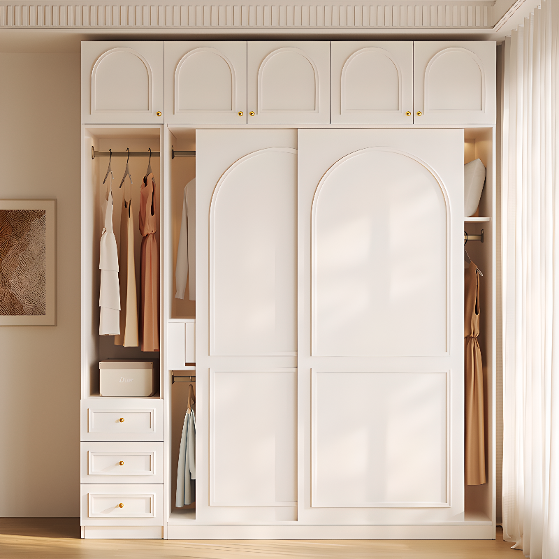 Casual White Wooden Wardrobe with 5 Drawers/4 Drawers/2 Drawers, Interior Shelves & Hanging Rod