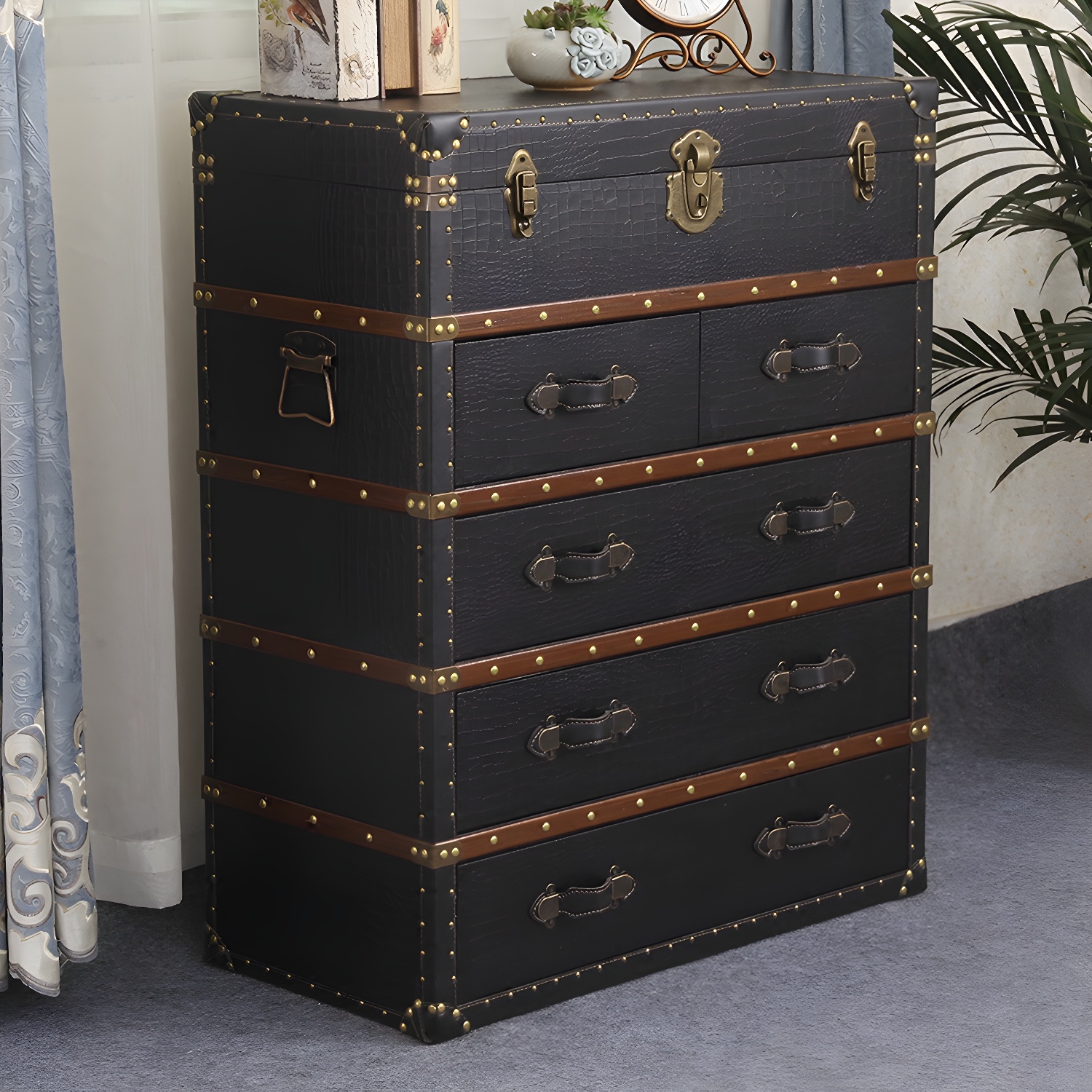 Rustic Leather Chest Vertical Chest with Drawers for Bedroom - image 11