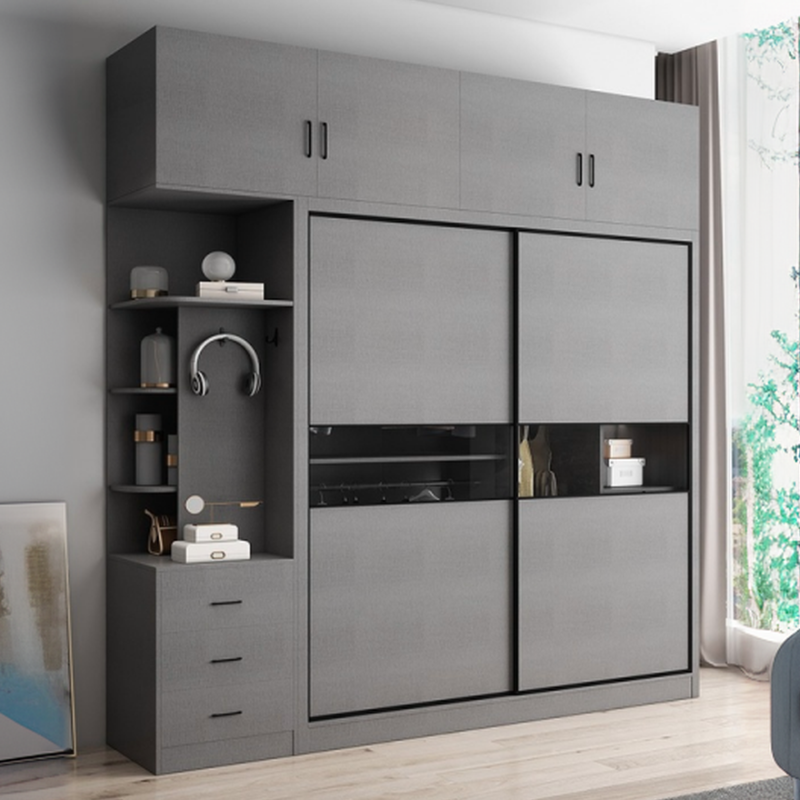 Dove Grey Modish Manufactured Wood Armoire Cabinet with Soft Close Drawer, Soft Close Door, Interior Shelves, and Clothing Rod