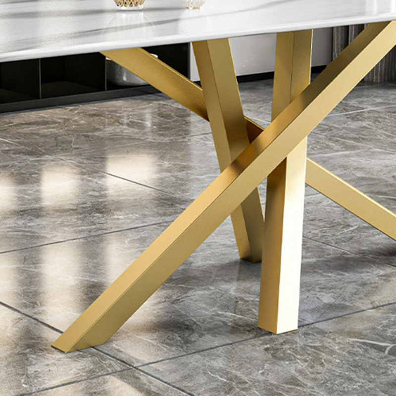 Art Deco Standard Table Height Rectangle Fixed Marble Top/Wood Dining Table with Golden Base for 8/4 People/6 People - image 6