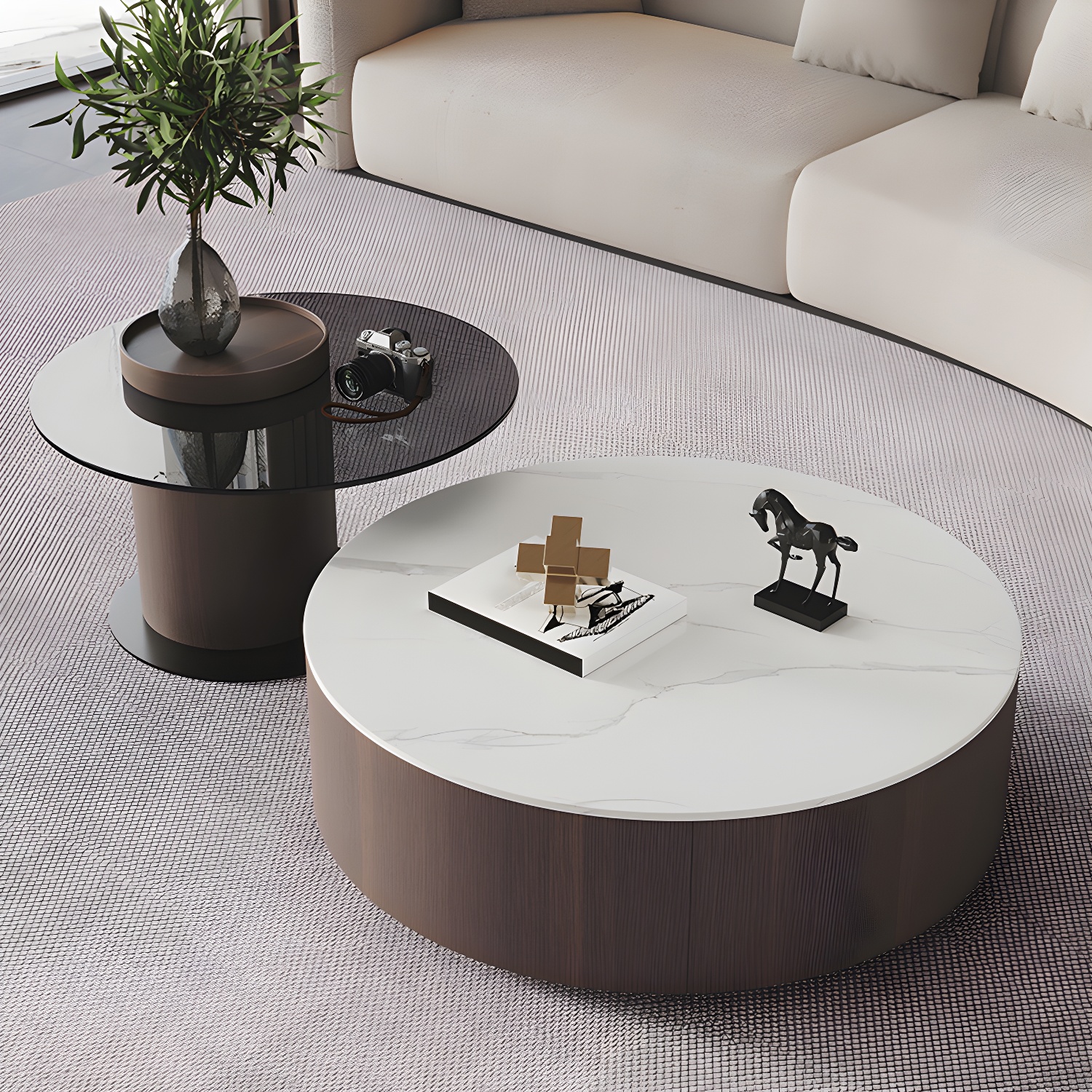 11"H Contemporary Coffee Table Round Coffee Cocktail Table with Drawer - image 10
