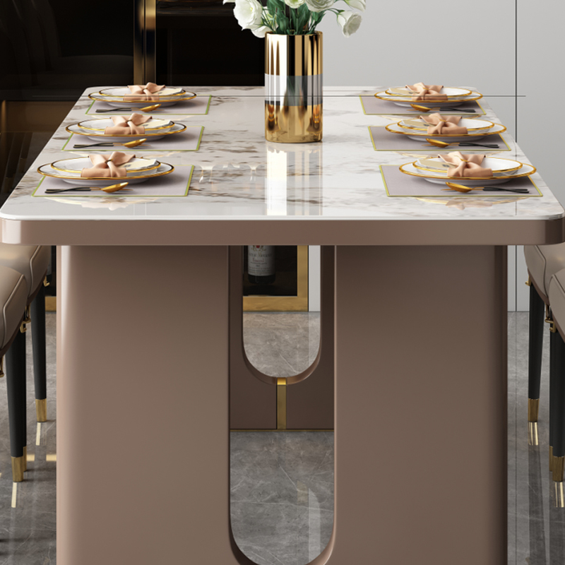 Rectangular Slate Dining Table Set with Two-sided Pedestal, Padded Chair, Back, and Multicolor Top - image 7