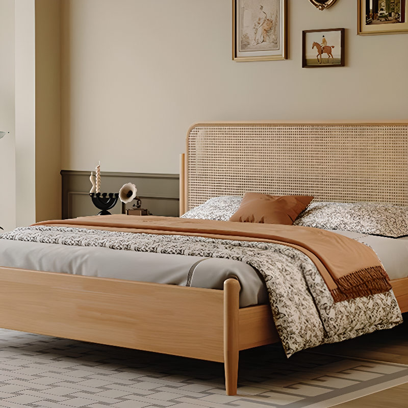 Natural Color Solid Color Panel Bed for Bedroom